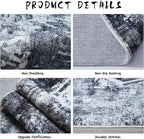 Rugcomf Runner Rug 2'6''x8' Hallway Washable Boho Soft Area Rug Abstract Pattern Non-Slip Faux Wool Vintage for Kitchen, Entryway, Laundry, Bedroom, Grey and Black