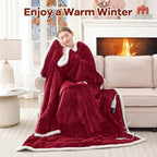 Heated Blanket Wearable Electric Blanket with Foot Pocket and Sleeves, Heating Throw Blanket, Electric Snuggle Blankets, 6 Heating Levels Setting & 4 Hours Auto Shut Off, Machine Washable (Long, Wine)