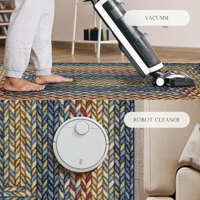 Maples Rugs Marion Bohemian Braided Design Print Area Rug – Made in USA – Low Pile, Non Slip Pet-Friendly Mat for Bedroom, Office, Living & Dining Room, 5' x 7', Multi-Color