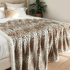 Electric Heated Blanket Twin Size 62"x84" - Microplush & Sherpa Fabric Dual-Sided, 6 Heat Settings & 10 Hours Auto Off, Cozy Warming Throw for Office or Bed, Machine Washable, Beige Leopard Print