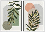 SIGNFORD Framed Canvas Print Wall Art Set Jungle Palm Leaf Geometric Polygons Abstract Shapes Illustration Modern Art Decorative Nordic Nature for Living Room, Bedroom, Office - 16"x24"x2 White