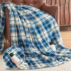 Heated Electric Blanket Twin Size,62X84 Heating Blanket with 10 Heats Levels&8 Hours Auto Off&Timer,Blue Plaid Soft Cozy Sherpa Blankets Warmer Gifts for Grandma Women Adult,Fast Heating Washable,ETL