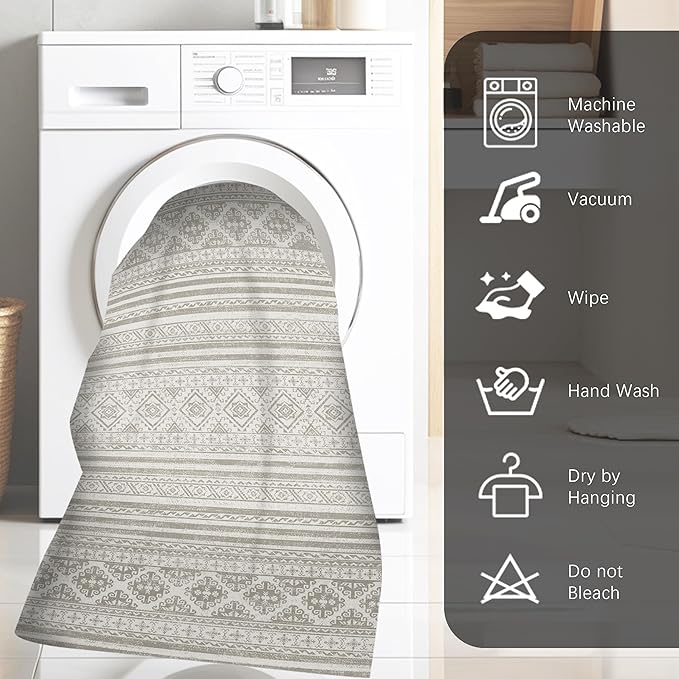 RUGSURE Washable Area Rugs 2'6'' x 8' - 1/6 Thick - Moroccan-Inspired -Stain & Water Resistant Non-Slip - Resistant Rug for Living Room, Bedroom, Nursery, Pet & Child Friendly (Grey)