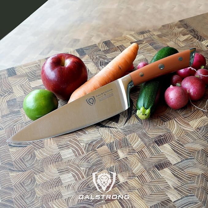 Dalstrong Chef Knife - 8 inch - Gladiator Series - Forged High Carbon German Steel - Orange ABS Handle - Full Tang Kitchen Knife - Cooking Knife - w/Sheath - Razor Sharp Chef's Knife - NSF Certified