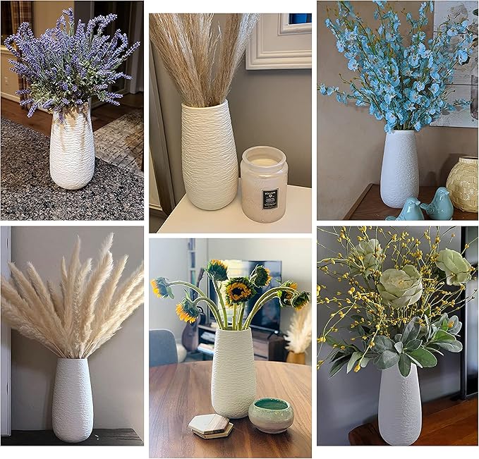 D'vine Dev 10 Inch Textured White Elegant Oval Ceramic Vase for Flowers, Home Décor Vase with Design Box, VS-LD-B-1