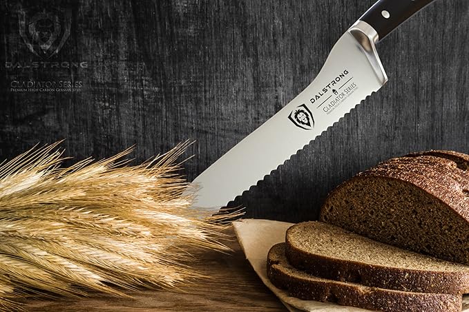 Dalstrong Serrated Offset Bread Knife - 8 inch - Gladiator Series Elite - Deli Knife - Forged German High-Carbon Steel - Bread Slicer - Slicing Knife - G10 Handle - Sheath - NSF Certified