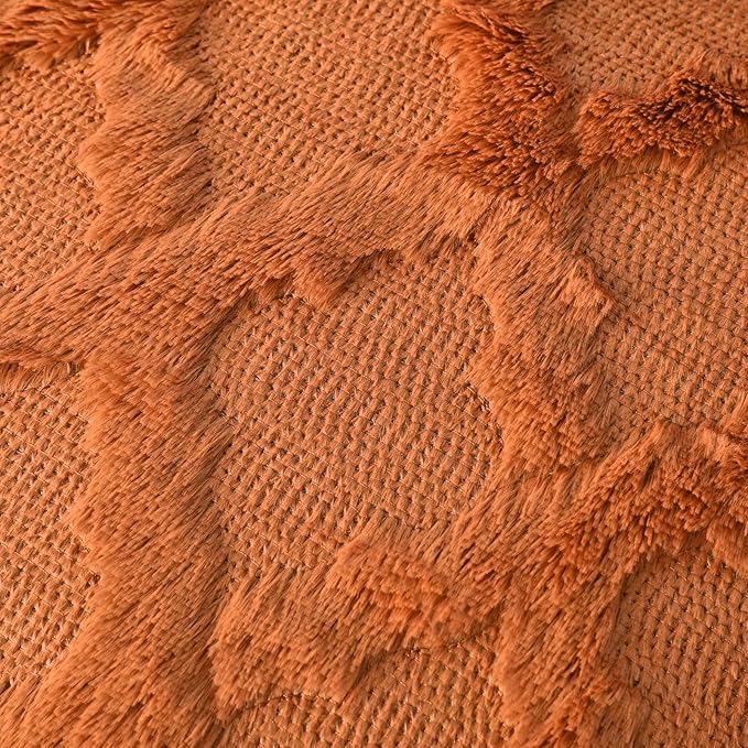 Set of 2 Soft Moroccan Throw Pillow Covers 16x16 Inch Plush Boho Decorative Pillow Cover Accent Cushion Case for Couch Sofa Bed, Burnt Orange