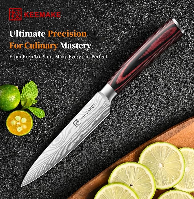 KEEMAKE Kitchen Utility Knife, 5 Inch Paring Knife, Ultra Sharp High Carbon Stainless Steel, Tomato Knife for Fruit and Vegetable Cutting with Ergonomic Handle, Chef Knife for Kitchen