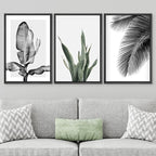 SIGNWIN Framed Canvas Print Wall Art Trio of Jungle Palms & Snake Succulents Floral Plants Photography Modern Art Minimalist Black and White for Living Room, Bedroom, Office - 16"x24"x3 Black