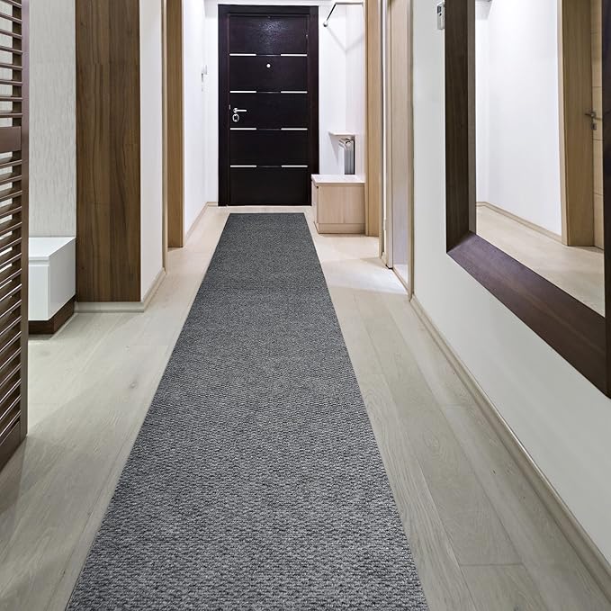iCustomRug Hallway Runner Rug – 4x10ft Grey, Indoor/Outdoor, Non-Slip Rubber Backing, Low-Profile All-Weather Carpet, Non-Shedding & Easy Care, Entryway Mat Ideal for High Traffic Areas