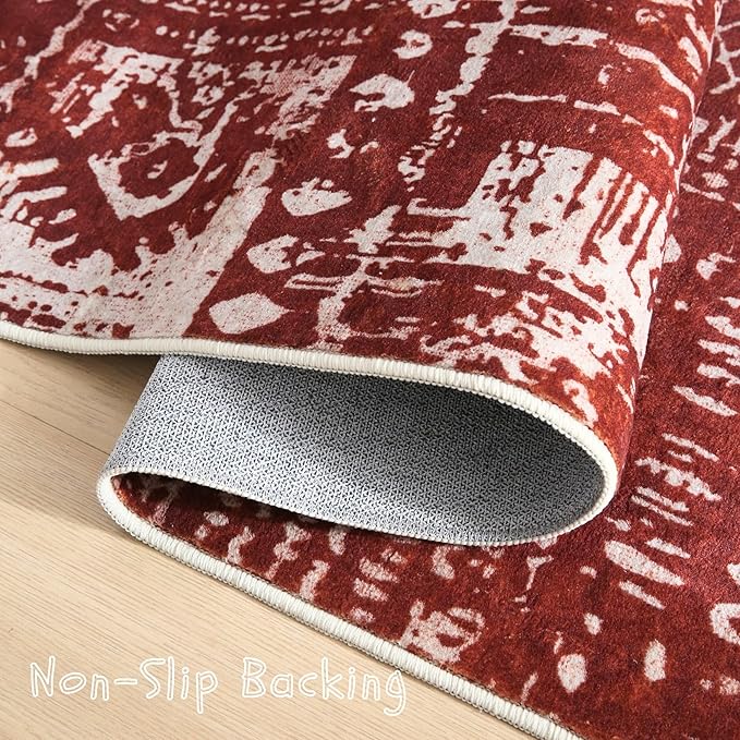 Rugcomf Area Rugs 8x10 Rug for Living Room Clearance Washable Boho Area Rug Non Slip Moroccan Vintage Low Pile Large Rug for Living Room, Bedroom, Farmhouse, Dining Room, Kids Playroom(Terracotta)