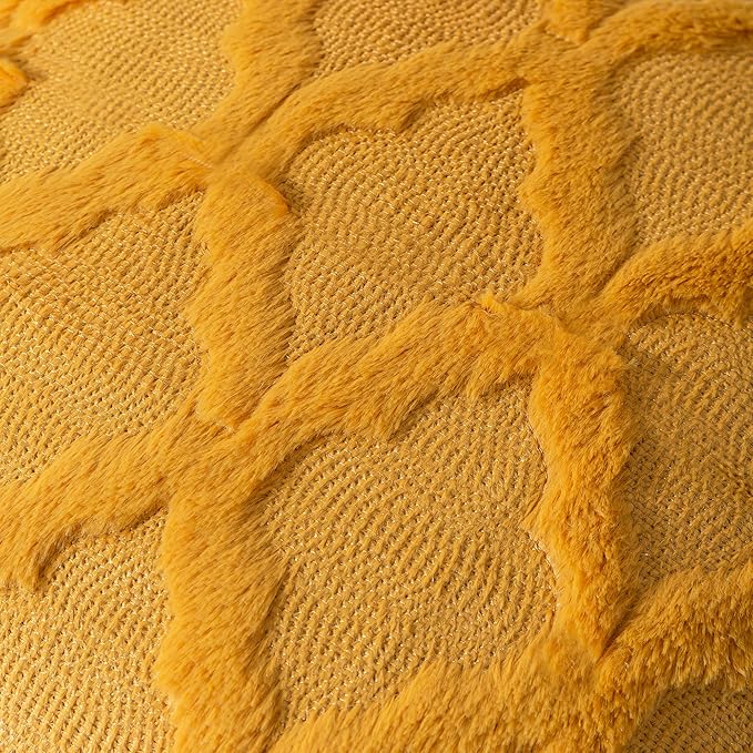 Set of 2 Soft Moroccan Throw Pillow Covers 18x18 Inch Plush Boho Decorative Pillow Cover Accent Cushion Case for Couch Sofa Bed, Mustard Yellow