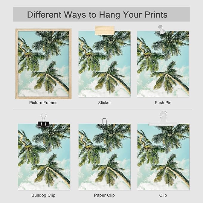 SIGNWIN Poster Bathroom Decor 8"x10"x 4, Wall Art Room Decor Multicolor for Living Room, Bedroom, Office White Topical Teal Sky Palm Tree Beach Ocean Seaside Nature Wilderness Realism Landscape