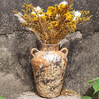 Rustic Pottery Ceramic Vase - Vintage Farmhouse Style Decor, White Grid Ceramic Vases for Home Decor, Modern Farmhouse Decor (Gray black)