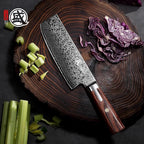 MITSUMOTO SAKARI Nakiri Vegetable Knife 6.5 inch, S301 Damascus Steel Chef Knife (Hand Forged)