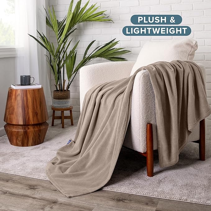 Bare Home Polar Fleece Blanket - Throw Blanket - Warm & Cozy - Premium Fleece - Blanket for Bed, Sofa, Camping, Travel and Cold Nights - Lightweight Blanket (Throw, Taupe)