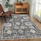 RUGSURE 5x7 Washable Area Rugs - Perfect Resistant Rug for Living Room, Bedroom, Kids Room, Nursery - Stain & Water Resistant Non-Slip, Pet & Child Friendly, Vintage Tribal Area Rugs (Grey, 5'x7')