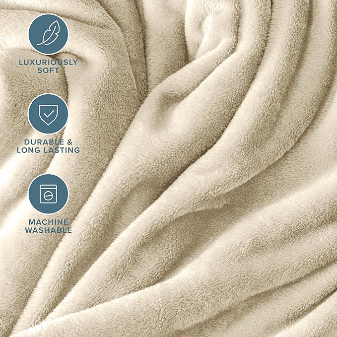 Bare Home Fleece Blanket - Full/Queen - Ultra-Soft Lightweight for Bed, Sofa, and Couch - Luxury Microplush - Cozy Warm Blanket (Full/Queen, Oyster)