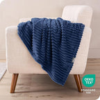 Bare Home Textured Fleece Blanket - Full/Queen - Ultra-Soft Lightweight for Bed, Sofa, and Couch - Luxury Microplush - Cozy Warm Blanket (Full/Queen, Ribbed Dark Blue)