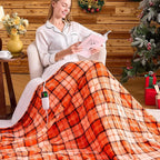Heated Blanket Electric Twin Size,62X84 Orange Blanket,Plaid Soft Sherpa Heating Blankets Warmer Gift for Grandma Women Adults Halloween Washable,ETL