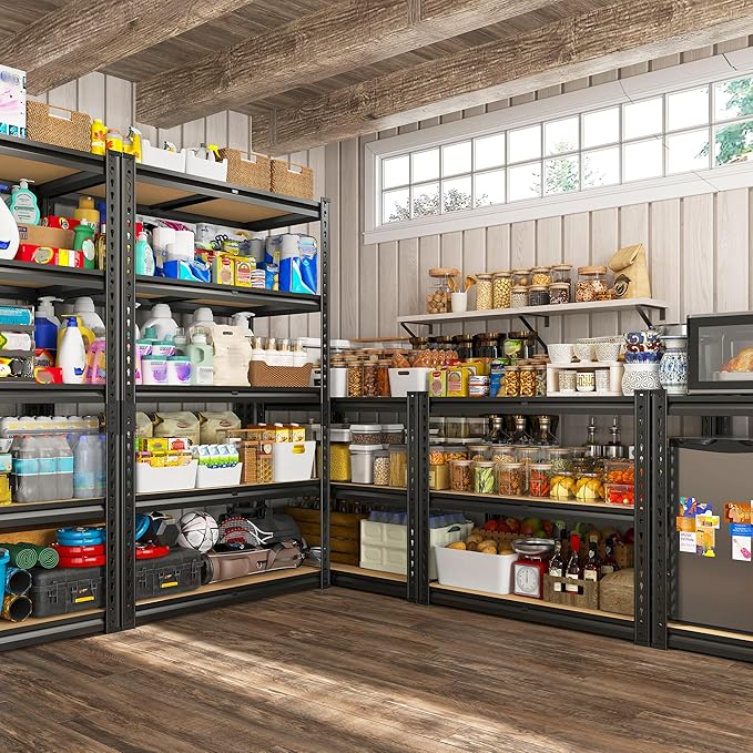 REIBII Storage Shelves 5 Tier Garage Shelving Heavy Duty Metal Shelving 2020LBS Adjustable Metal Shelf 59.8" H Pantry Shelf for Garage Pantry Closet Kitchen Basement 28" W x 12" D x 59.8" H, 2 Pack