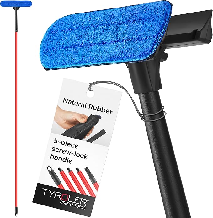 Tyroler Professional Window Squeegee for Home, 12"-80" Long Squeegee for Window Cleaning, 2-in-1 Window Cleaning Squeegee Kit, Indoor & Outdoor Window Cleaner Tool for High Windows & Glass (12"-80")
