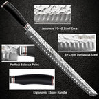 YOUSUNLONG Sakimaru Knife 15 inch(380mm) Ultimate Japanese Damascus Steel Fillet Knives Suitable for cutting tuna and salmon-Natural Ebony Handle With Leather Sheath