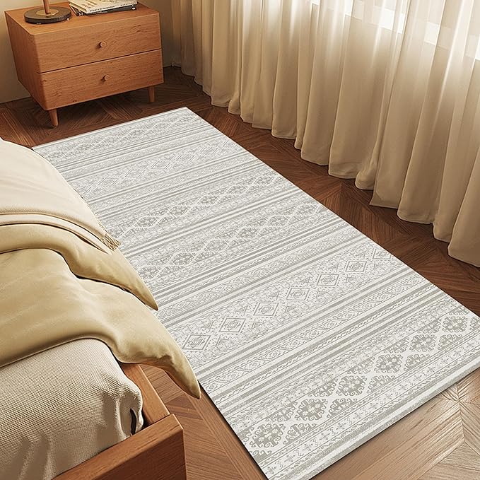 RUGSURE Washable Area Rugs 2'6'' x 8' - 1/6 Thick - Moroccan-Inspired -Stain & Water Resistant Non-Slip - Resistant Rug for Living Room, Bedroom, Nursery, Pet & Child Friendly (Grey)