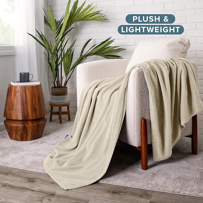 Bare Home Polar Fleece Blanket - Full/Queen - Oyster - Warm & Cozy - Premium Fleece Throw for Bed, Sofa, Camping, Travel and Cold Nights - Lightweight Blanket (Full/Queen, Oyster)