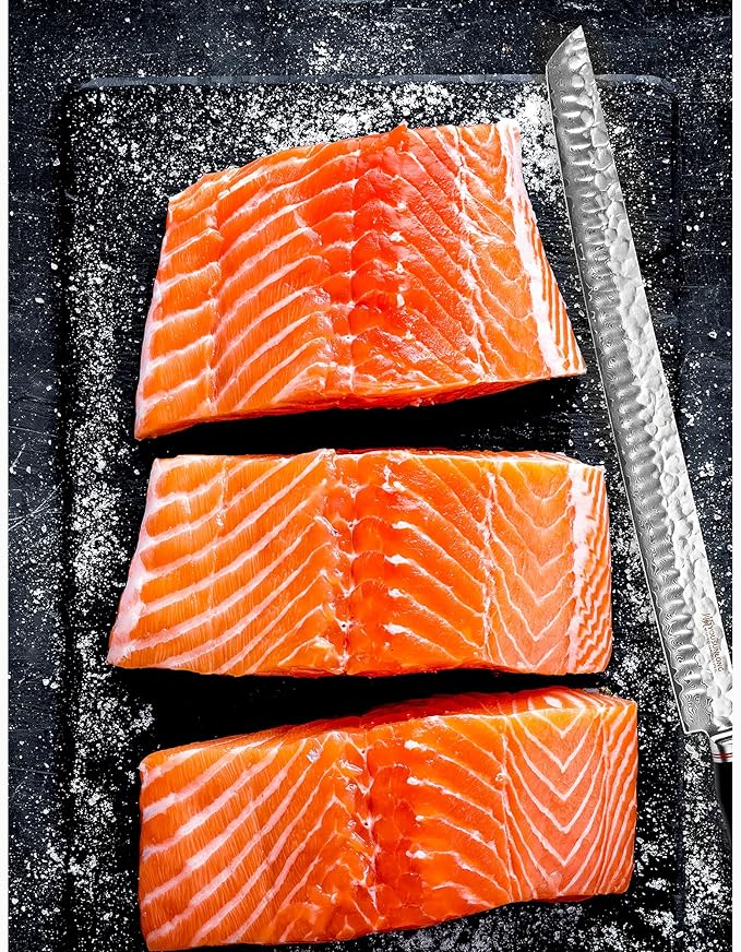 YOUSUNLONG Sakimaru Knife 15 inch(380mm) Ultimate Japanese Damascus Steel Fillet Knives Suitable for cutting tuna and salmon-Natural Ebony Handle With Leather Sheath