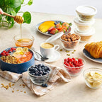 16pc Set of Small Glass Bowls with Airtight Lids - 8oz Stackable Custard Cups - 8 Clear Mise en Place Food Prep Bouillon Cups & Mixing Bowls + 8 Lids for Sauces Dips, Nuts Oats, Candy Dessert, Cereal.