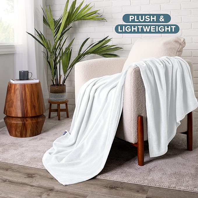 Bare Home Polar Fleece Blanket - White - Warm & Cozy - Premium Fleece - Throw for Bed, Sofa, Camping, Travel and Cold Nights - Lightweight Blanket (Twin/Twin XL, White)
