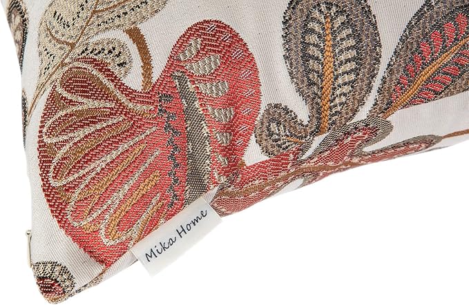 Mika Home Set of 2 Jacquard Tropical Leaf Pattern Oblong Throw Pillow Covers Accent Pillowcase 12X20 Inches,Coral Cream