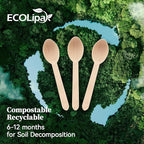 ECOLipak 300 Count Wooden Disposable Spoons, Compostable Wooden Spoons for Party, Camping, Traveling, Family Dinners