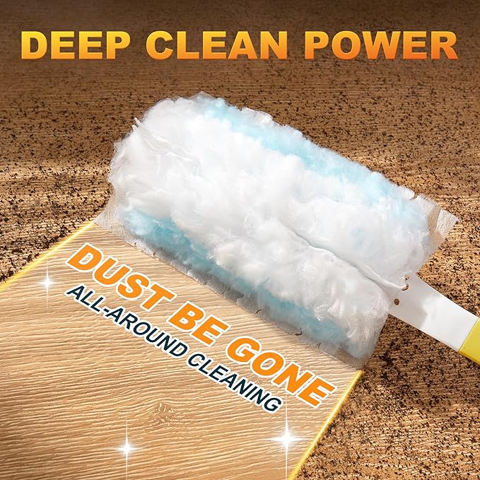 JOYMOOP Disposable Duster for Cleaning, with 2 Handles & 24 Ct Yellow Heavy Duty Refills for Swiffer Feather Duster, Household Cleaning Tool for Electronics, Dusting Furniture, Blinds