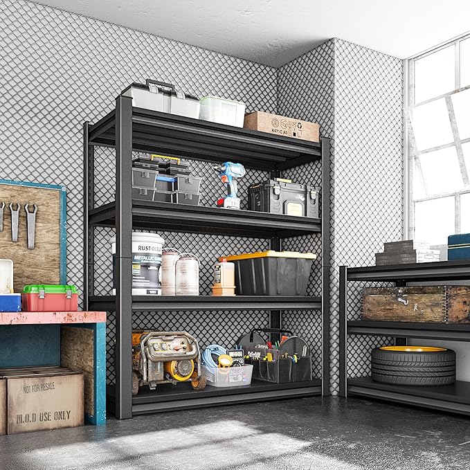 Heavy Duty Shelves, 4-Tier Metal Shelving Units, 48'W16'D63'H, 2200LBS Loads, Adjustable, Black