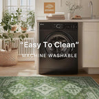 GENIMO Washable Rug 6X9 Area Rugs for Living Room Bedroom, Machine Washable Area Rug, Print Vintage Tribal Aesthetic Carpet, Low Pile Mat with Non Slip Rubber Backing, Distressed Green