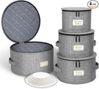 punemi China Storage Containers, Dish Storage with Rigid Top Side Bottom Support & Felt Dividers for Charger Plates Dinnerware, Perfect for Moving Supplies, 4PCS Stackable Fine China Storage, Gray