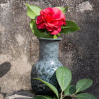 Rustic Pottery Ceramic Vase - Vintage Farmhouse Style Decor, White Grid Ceramic Vases for Home Decor, Modern Farmhouse Decor (Blue and green)