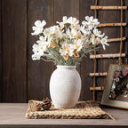 8 Inch White Ceramic Vase - Rustic Vintage Decorative Vase for Home - Farmhouse Pottery Vase for Flowers - Modern Vintage Dining Table Centerpiece， Lyeec Vases Set