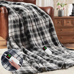 Black Heated Blanket Electric Full Size,72X84 Heating Blanket,Plaid Soft Sherpa Blankets Warmer Gift for Grandma Women Adult,Fast Heating Washable,ETL
