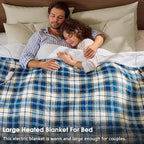 Heated Electric Blanket Queen Size, 84X90 Heating Blanket Queen with Dual Control&10 Heats Levels&Timer for Bed,Blue Plaid Sherpa Soft Blankets Warmer Gift for Grandma Women Adults, Washable,ETL