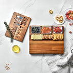 Shanik Large Acacia Wood Charcuterie Board Set – Includes 3 Removable Ceramic Bowls & Serving Utensils, Elegant Entertaining Gift for Any Occasion
