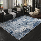 Rugcomf Area Rug 5x7 Washable Rug Boho Soft Abstract Pattern Non-Slip Non-Shedding Faux Wool Vintage for Living Room, Bedroom, Farmhouse, Dining Room, Indoor, Kids Playroom, Blue