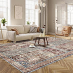 Vintage 3' x 5 ' Washable Area Rug - Stylish Indoor Rug for Living, Dining or Bedroom - Lightweight Carpet with Non-Slip Backing - Foldable for Easy Placement and Maintenance - Rust