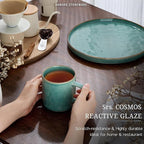 HaWare 14OZ Coffee Mugs Set of 4, Stoneware Coffee Cups with Handle, Latte Mug for Man, Woman, Dad, Mom, Modern Tea Mugs for Latte/Cappuccino/Cocoa/Milk, Dishwasher& Microwave Safe, Reactive Green