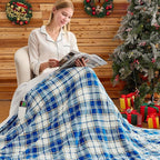 Heated Electric Blanket Twin Size,62X84 Heating Blanket with 10 Heats Levels&8 Hours Auto Off&Timer,Blue Plaid Soft Cozy Sherpa Blankets Warmer Gifts for Grandma Women Adult,Fast Heating Washable,ETL