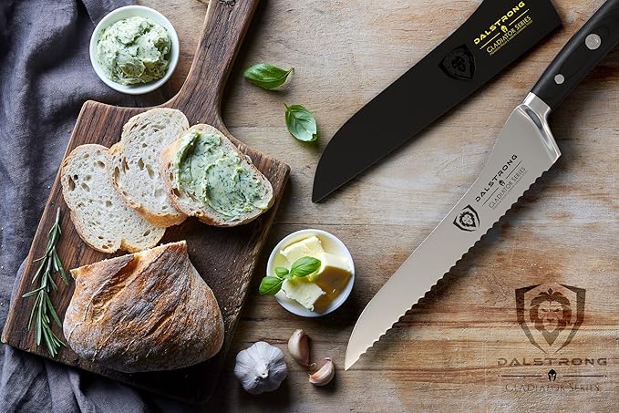 Dalstrong Serrated Offset Bread Knife - 8 inch - Gladiator Series Elite - Deli Knife - Forged German High-Carbon Steel - Bread Slicer - Slicing Knife - G10 Handle - Sheath - NSF Certified