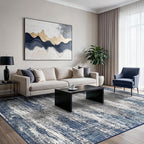 GENIMO 8x10 Area Rugs, Machine Washable Rugs for Living Room, Non Slip Indoor Modern Rug，Low Pile Lightweight Blue Print Carpet for Bedroom Dining Room Home Office, Blue Ivory