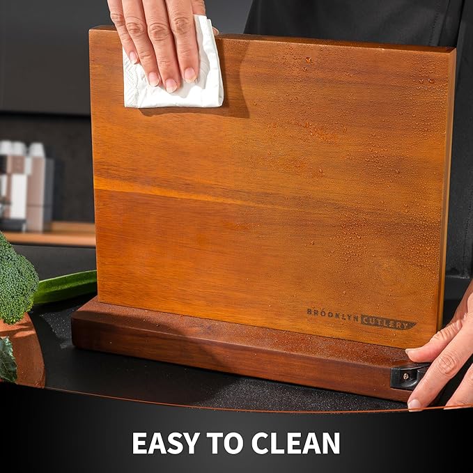 Magnetic Knife Block, Acacia Wood Magnetic Knife Holder for Kitchen Counter Universal Knife Block Without Knives (12 x 10 With Sharpener)